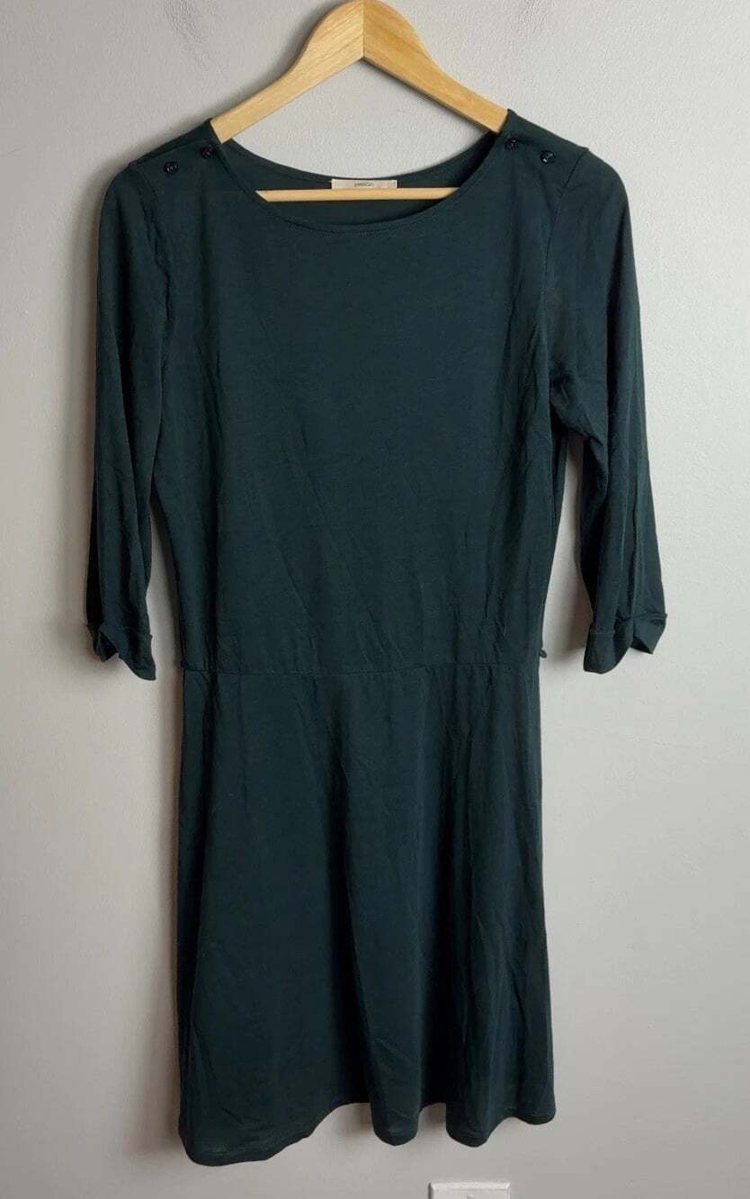 Sessun Selina Dress Dark Green Lyocell Blend Button Shoulder Size Small Women’s